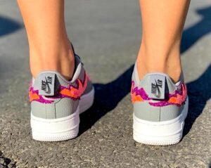 Nike Air Force One Custom Grigio Glitter Rosa Fuoco & Fiamme