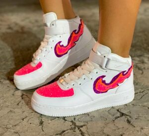 Nike Air Force One Custom MID Glitter Rosa Fuoco & Fiamme