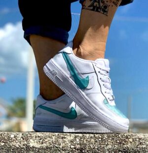 Nike Air Force One Custom Glitter Azzuro & Doppio Baffo Pelle Tiffany