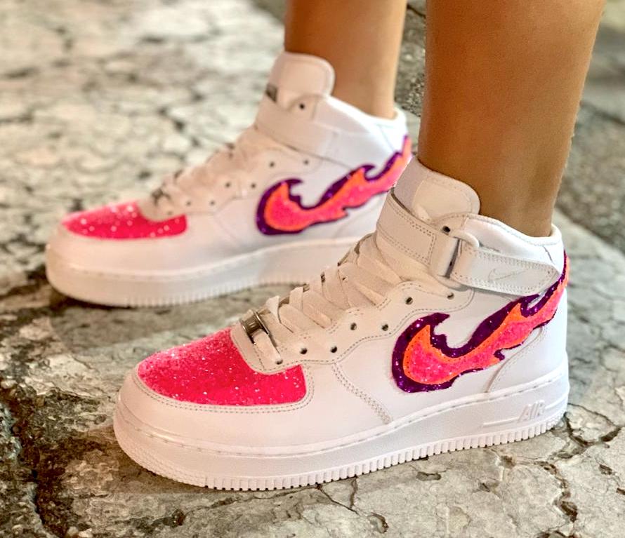 Nike Air Force One Custom Mid Glitter Rosa | Lillylab Scarpe Personalizzate