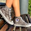 Converse All Star Personalizzate Pitone Roccia, Pelle Nera & Borchie Dorate