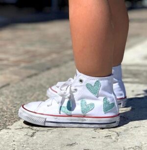 Converse All Star Personalizzate Bambino Cuori Acqua Marina