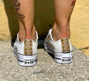 Converse All Star Personalizzate LOW Pitone Off-White & Borchie Oro
