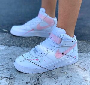 Nike Air Force One Custom MID Nike Eco Pitone & Sporcatura Rosa