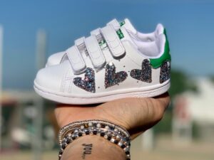 Adidas Stan Smith Personalizzate Kids Cuoricini Glitter Multicolor