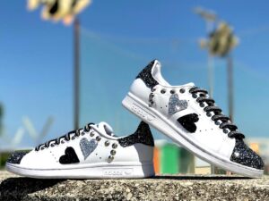 Adidas Stan Smith Personalizzate Glitter, Cuori & Borchie