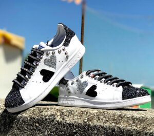 Adidas Stan Smith Personalizzate Glitter, Cuori & Borchie