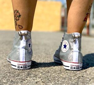 Converse All Star Personalizzate Glitter, Borchie & Fiocco Argento
