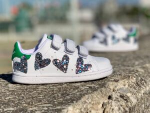 Adidas Stan Smith Personalizzate Kids Cuoricini Glitter Multicolor
