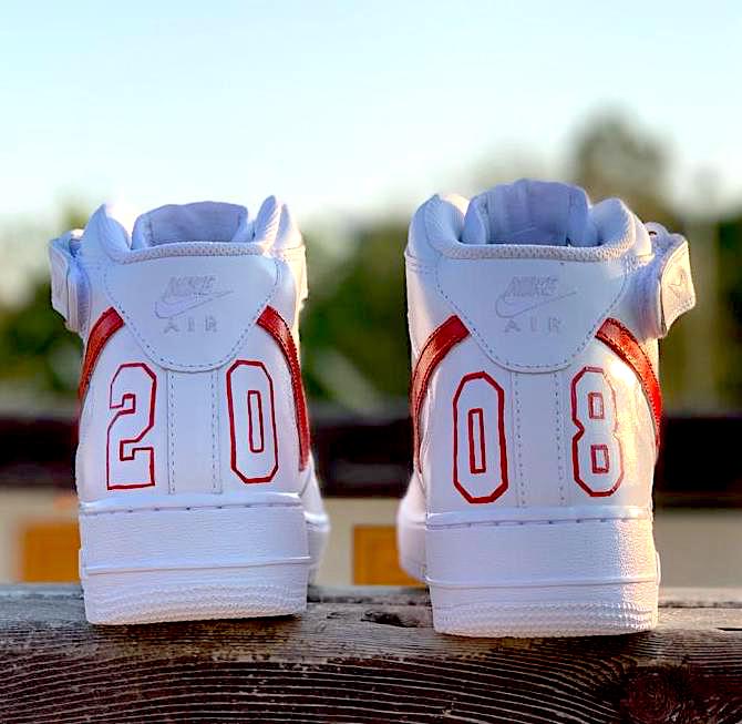 Nike Air Force One Custom MID Dipinte A Mano Rosso Fuoco