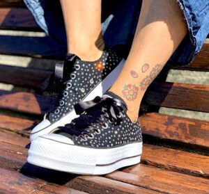 Converse All Star Personalizzate Platform Strass & Laccetti In Raso