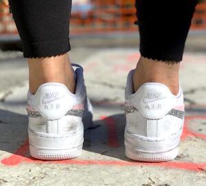 Nike Air Force One Custom Doppio Baffo Glitter Rosa & Argento