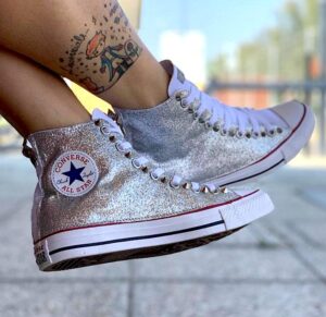 Converse All Star Personalizzate Glitter, Borchie & Fiocco Argento