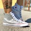 Converse All Star Personalizzate Glitter, Borchie & Fiocco Argento