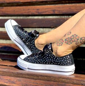 Converse All Star Personalizzate Platform Strass & Laccetti In Raso