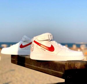 Nike Air Force One Custom MID Dipinte A Mano Rosso Fuoco