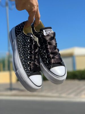 Converse All Star Personalizzate Platform Strass & Laccetti In Raso