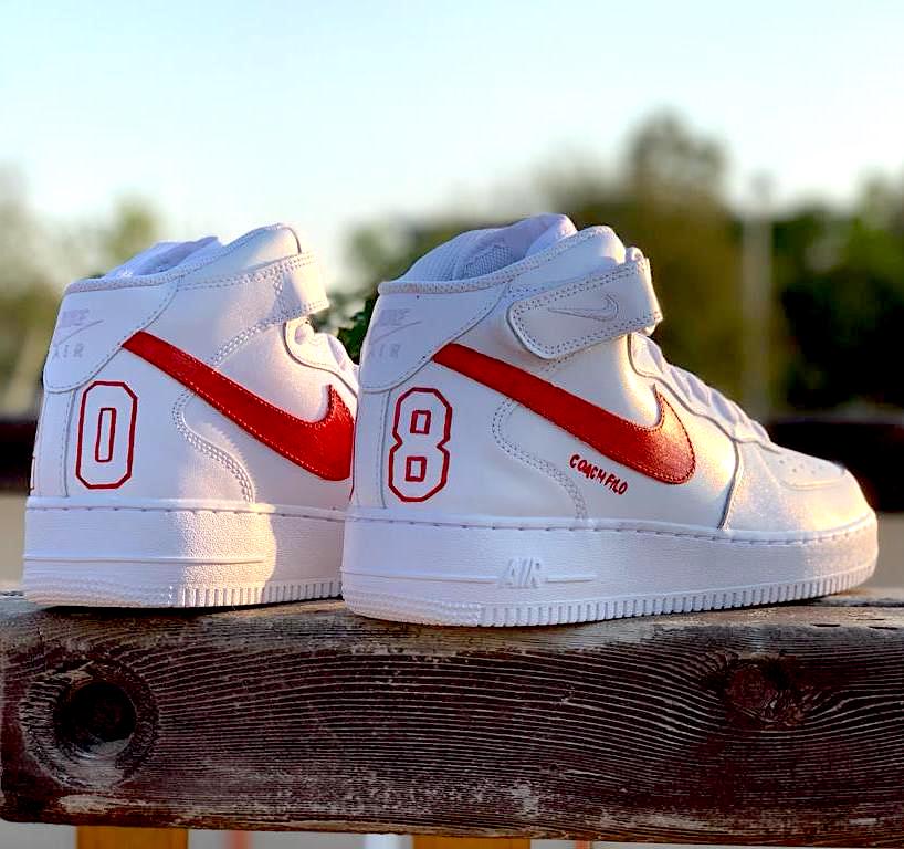 Nike Air Force One Custom MID Dipinte A Mano Rosso Fuoco