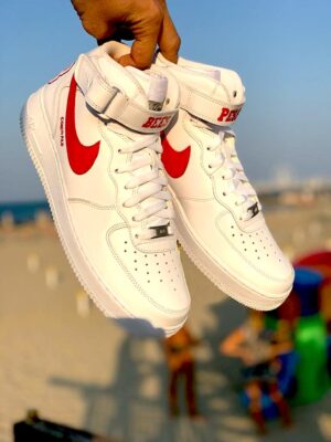 Nike Air Force One Custom MID Dipinte A Mano Rosso Fuoco