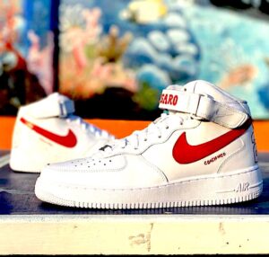 Nike Air Force One Custom MID Dipinte A Mano Rosso Fuoco