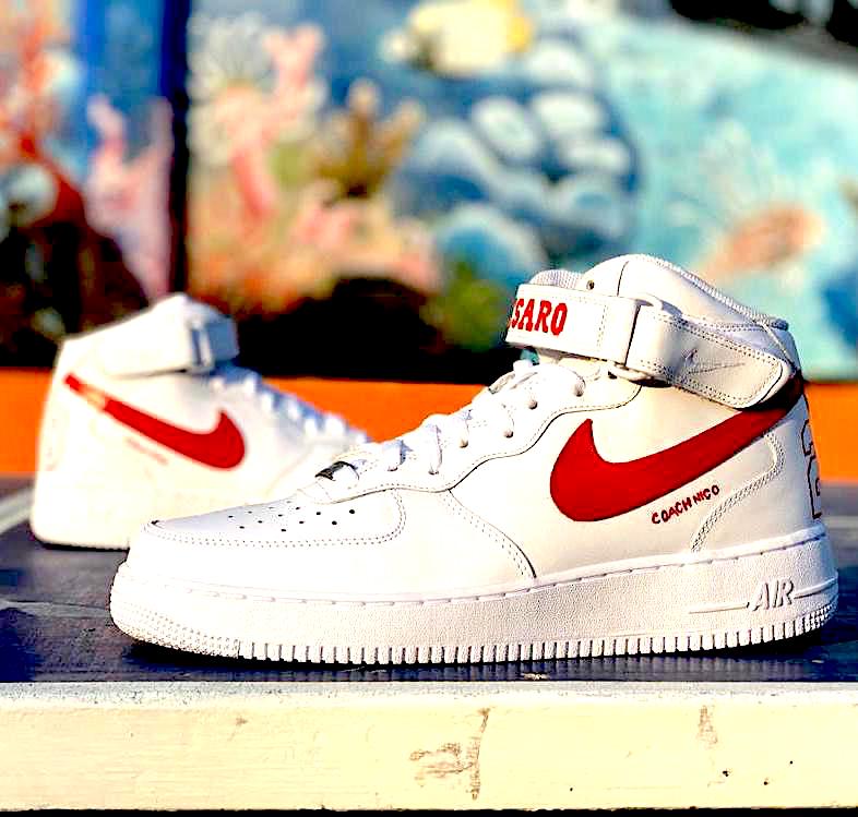Nike Air Force One Custom MID Dipinte A Mano Rosso Fuoco