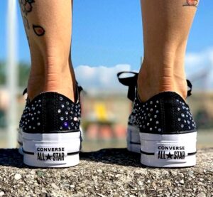 Converse All Star Personalizzate Platform Strass & Laccetti In Raso