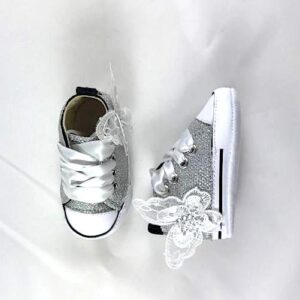 Converse All Star Personalizzate Bambino Lurex Argento & Farfalla