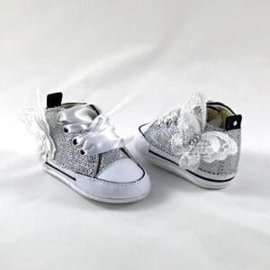 Converse All Star Personalizzate Bambino Lurex Argento & Farfalla