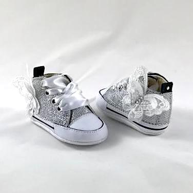 Converse All Star Personalizzate Bambino Lurex Argento & Farfalla