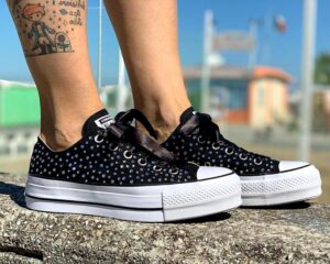 Converse All Star Personalizzate Platform Strass & Laccetti In Raso