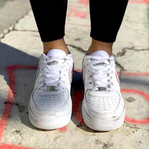 Nike Air Force One Custom Doppio Baffo Glitter Rosa & Argento