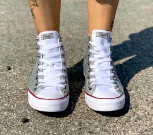 Converse All Star Personalizzate Glitter, Borchie & Fiocco Argento