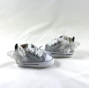Converse All Star Personalizzate Bambino Lurex Argento & Farfalla