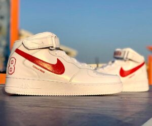 Nike Air Force One Custom MID Dipinte A Mano Rosso Fuoco