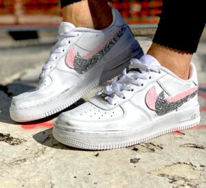 Nike Air Force One Custom Doppio Baffo Glitter Rosa & Argento