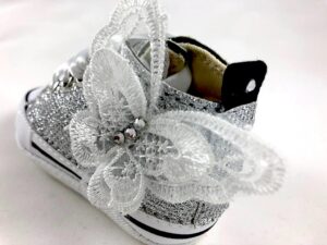 Converse All Star Personalizzate Bambino Lurex Argento & Farfalla