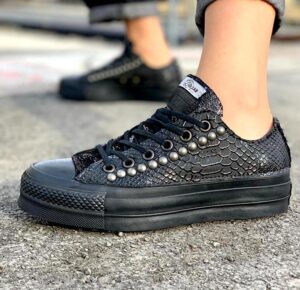Converse All Star Personalizzate LOW Platform Eco Pitone, Borchie & Paillettes 