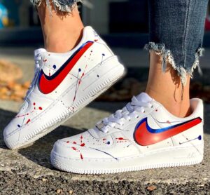 Nike Air Force One Custom Baffo Rosso Blu LLab Scarpe