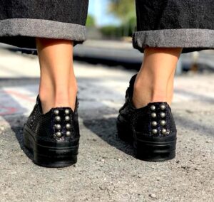 Converse All Star Personalizzate LOW Platform Eco Pitone, Borchie & Paillettes 