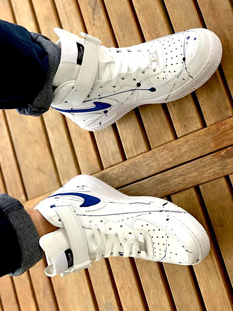 Nike Air Force One Custom MID Blu Elettrico & Dirty Vintage