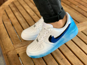 Nike Air Force One Custom Doppio Baffo Nero & Blu, Sporcatura Bluette