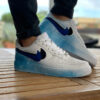 Nike Air Force One Custom Doppio Baffo Nero & Blu, Sporcatura Bluette