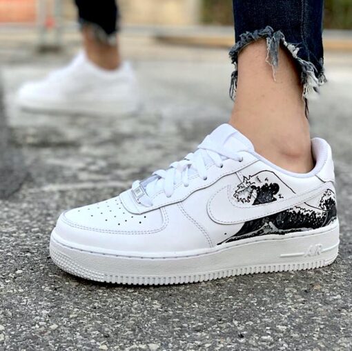 Nike Air Force One Custom Dipinte A Mano Onda Japan Bianco & Nera