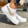Nike Air Force One Custom Doppio Baffo Pelle Tortora & Glitter Platino