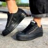 Converse All Star Personalizzate LOW Platform Eco Pitone, Borchie & Paillettes "Total Nera"