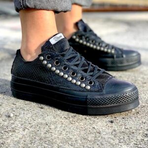 Converse All Star Personalizzate LOW Platform Eco Pitone, Borchie & Paillettes 