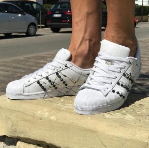 Adidas Superstar Personalizzate Borchie Nere, Sporcatura Nera & Argento