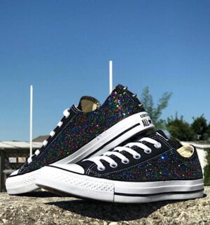 Converse All Star Personalizzate Low Glitter Multicolor & Borchie