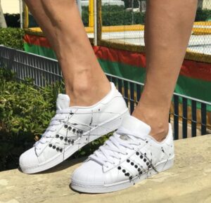 Adidas Superstar Personalizzate Borchie Nere, Sporcatura Nera & Argento