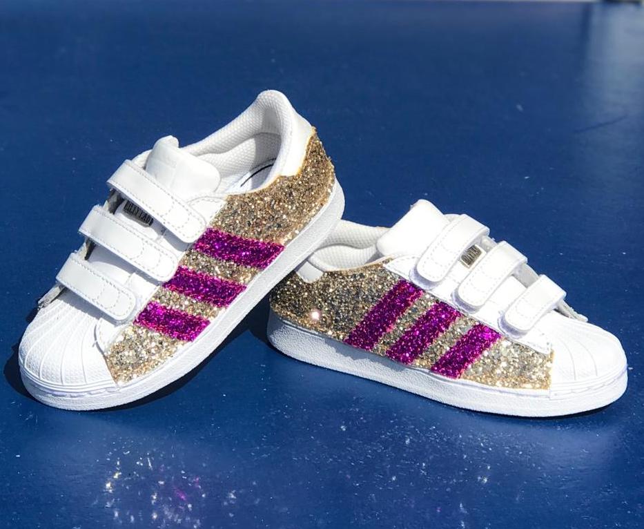 Adidas Superstar Personalizzate Bambino Glitter Oro & Fuxia مبخرة
